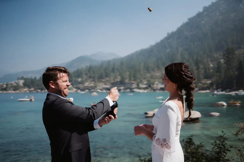 Home | Wade Snider Photography Popping bottles at a beautiful sand harbor elopement